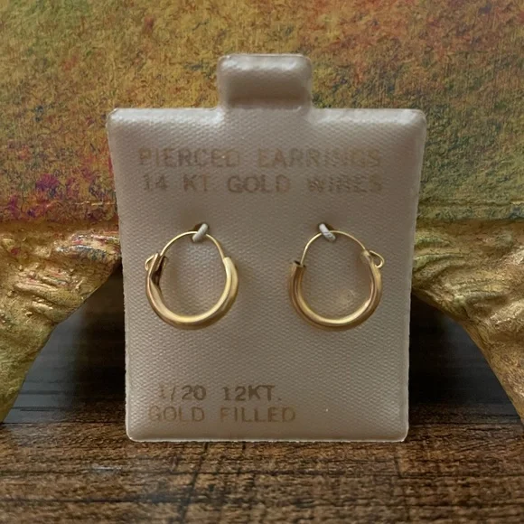 NEW OS 1960s 14kt solid yellow gold wires pierced hoop earrings VTG Mid Century - Picture 2 of 7